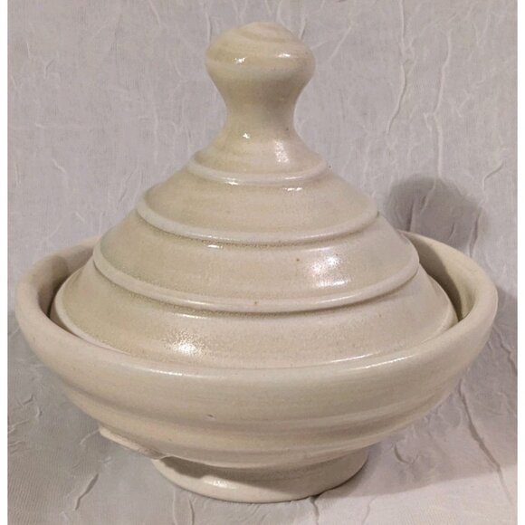 Art Pottery Salt Cellar Dish Lid Lucy Fagella Ring Trinket Box Marked LF Neutral - Picture 16 of 16